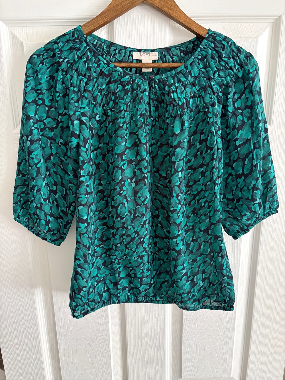 LOFT Teal & Dark Teal Printed Peasant Top